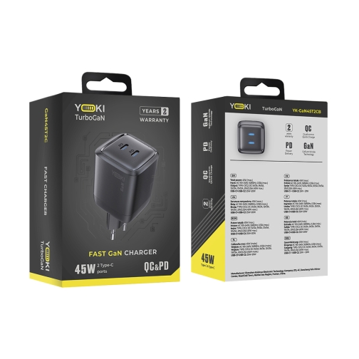 Купити Мережевий Зарядний Пристрій Yoki YK-GaN45T2CB TurboGaN 2 Type-C PD&QC 45W, 3