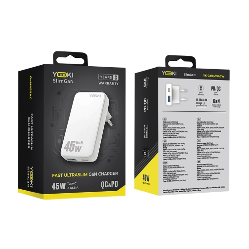Купить Сетевое Зарядное Устройство Yoki SlimGaN YK-GaN45SAC 1 Type-C + 1USB 45W, 2