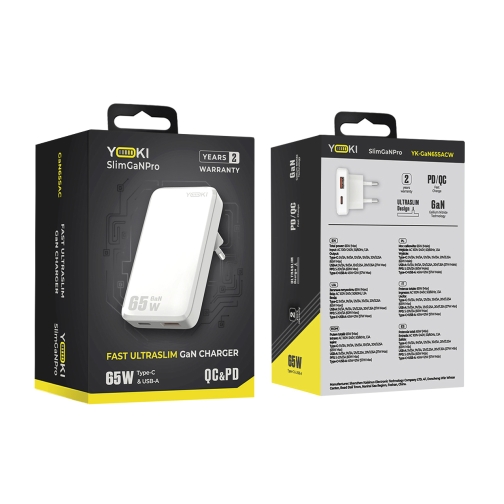 Купити Мережевий Зарядний Пристрій Yoki SlimGaNPro YK-GaN65SAC 1 Type-C+1USB 65W, 2