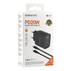 Купити Мережевий Зарядний Пристрій Borofone BA83A 1USB-C/1USB PD/QC 20W+Type-C to Type-C М'ята упаковка Купити Мережевий Зарядний Пристрій Borofone BA83A 1USB-C/1USB PD/QC 20W+Type-C to Type-C М'ята упаковка