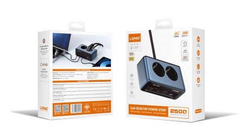 Купити Мережевий Подовжувач LDNIO SE3 1USB-A/2USB-C/2-Sockets GAN PD45W 2m, 2