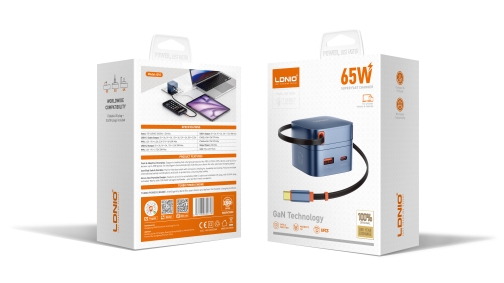 Купити Мережевий Зарядний Пристрій LDNIO Q10 1USB-A/1USB-C GAN 65W+Type-C 0.8m, 2