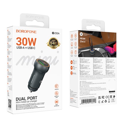Купить Авто Зарядное Устройство Borofone BZ32A 1USB/1USB-C QC/PD30W, 2
