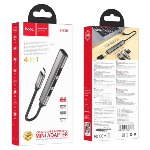 Купить USB Hub Hoco HB26 4 in 1 adapter(Type-C to USB3.0+USB2.0*3), 3