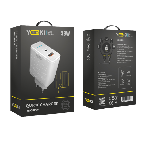 Мережевий зарядний пристрій YOKI Led Series YK-33PD+QC 33W превью 11