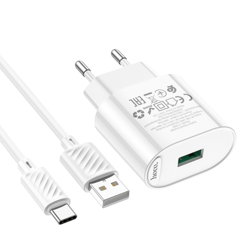 Мережевий Зарядний Пристрій Hoco C109A 1USB QC 18W+USB to Type-C превью 3
