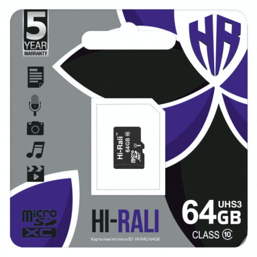 Купить Карта Памяти Hi-Rali MicroSDXC 64gb UHS-3 10 Class