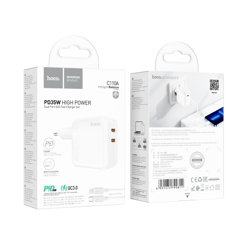 Купити Мережевий Зарядний Пристрій Hoco C110A Lucky PD/QC 35W Type-C to Lightning, 4