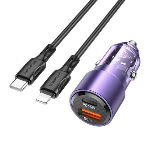 Купить Авто Зарядное Устройство Borofone BZ20A Smart 83W dual port PD65W+QC18W Type-C to Lightning, 3