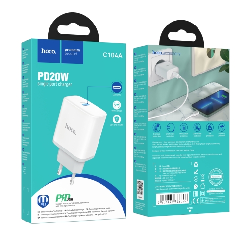 Купити Мережевий Зарядний Пристрій Hoco C104A Stage single port PD20W
