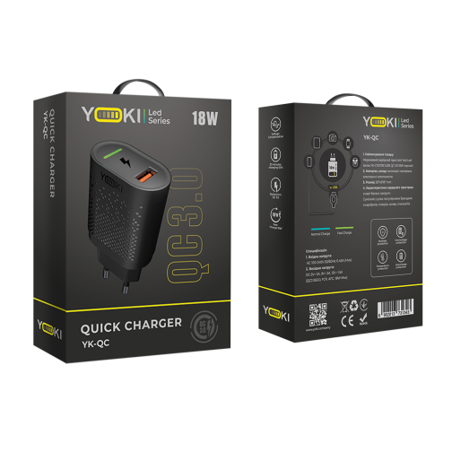 Мережевий Зарядний Пристрій YOKI Led Series YK-QC 3.0 18W превью 4