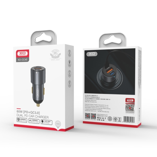 Купити Автомобільний Зарядний Пристрій XO CC45 PD30W PD+USB30W Shared 60W Metal