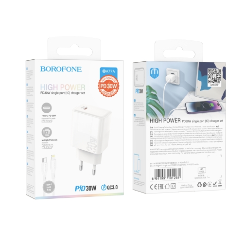 Купити Мережевий Зарядний Пристрій Borofone BA77A Insightful PD/QC 30W Type-C to Lightning, 4