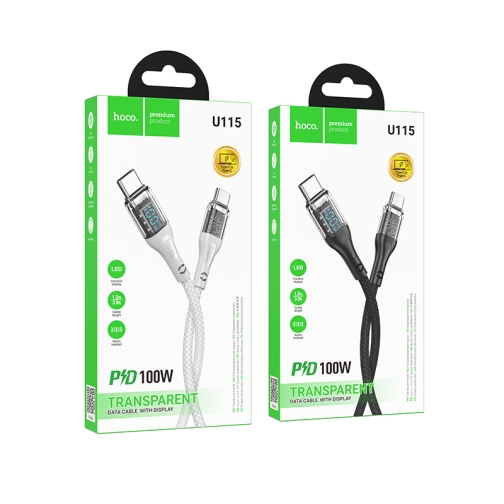 Купити Кабель USB Hoco U115 Transparent 100W With Display Type-C to Type-C 1.2m