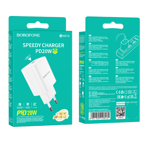 Мережевий Зарядний Пристрій Borofone BA81A 1USB-C PD/QC 20W превью 4