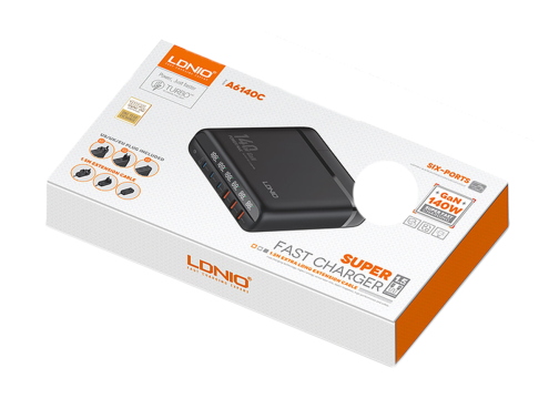 Купити Мережевий Зарядний Пристрій LDNIO A6140C 3USB/3USB-C GAN (100W+40W)140W LED Display 1.5m, 6