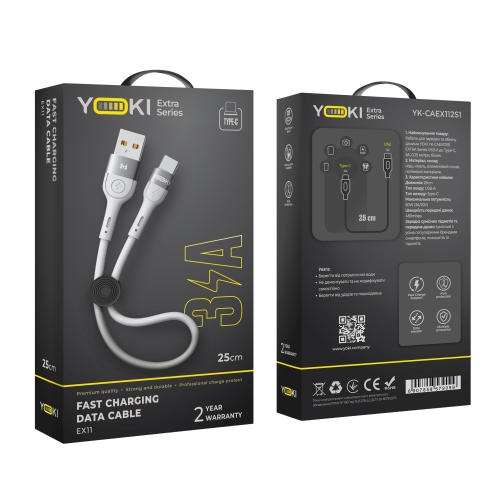 Купити Кабель USB YOKI EXTRA YK-EX11 Type-C 3A 0.25m, 2