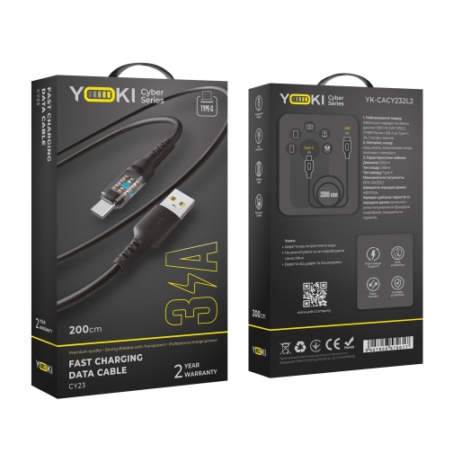Купити Кабель USB YOKI CYBER YK-CY23 Type-C 3A 2m, 2