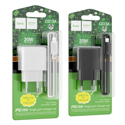 Купити Мережевий Зарядний Пристрій Hoco CS13A 1USB-C PD/QC 20W+Type-C to Lightning, 2