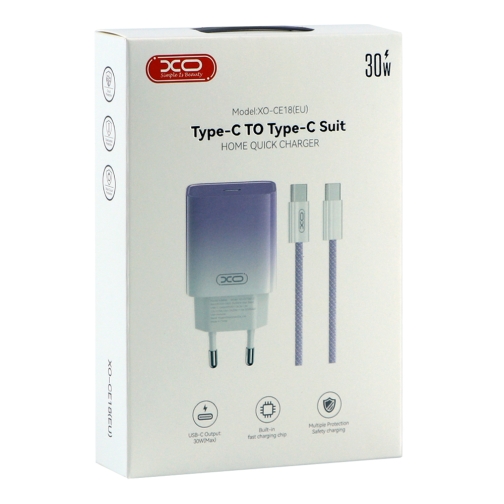 Купити Мережевий Зарядний Пристрій XO CE18 1Type-C PD/QC 30W Type-C to Type-C, 13