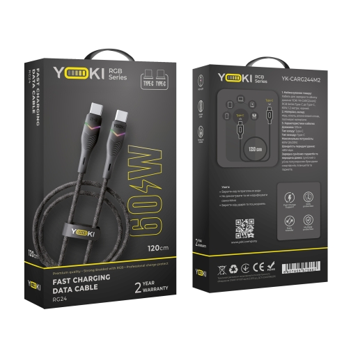 Купити Кабель USB YOKI RGB YK-RG24 Type-C to Type-C 60W 1.2m, 2