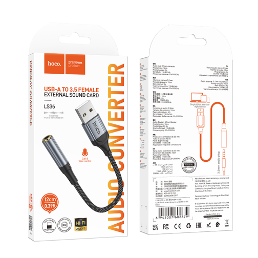 Перехідник Hoco LS36 Sound Card USB to AUX 3.5mm (female) 12cm превью 2