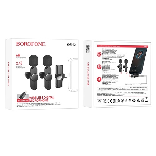 Купить Микрофон Петличный Беспроводной Borofone BFK12 Twin Type-C/Lightning, 2