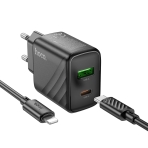Купити Мережевий Зарядний Пристрій Hoco CS23A 1USB/1USB-C PD/QC 30W+Type-C to Lightning, 3