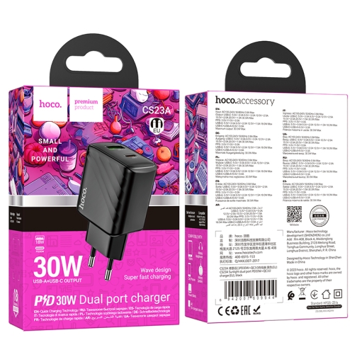 Купити Мережевий Зарядний Пристрій Hoco CS23A 1USB/1USB-C PD/QC 30W, 2