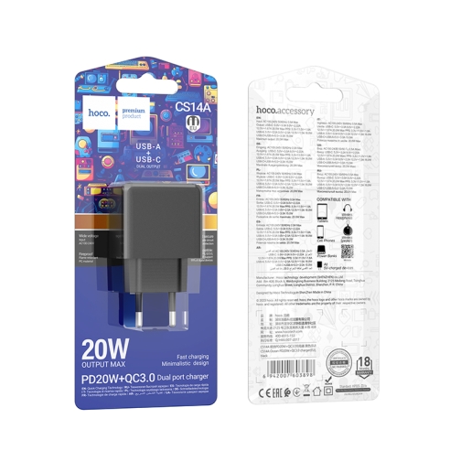 Купити Мережевий Зарядний Пристрій Hoco CS14A 1USB-C/1USB PD/QC 20W, 2