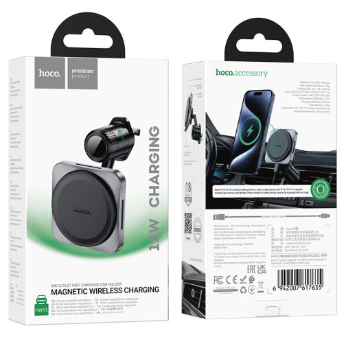 Купити Автотримач Hoco HW15 Speed Magnetic Wireless 15W