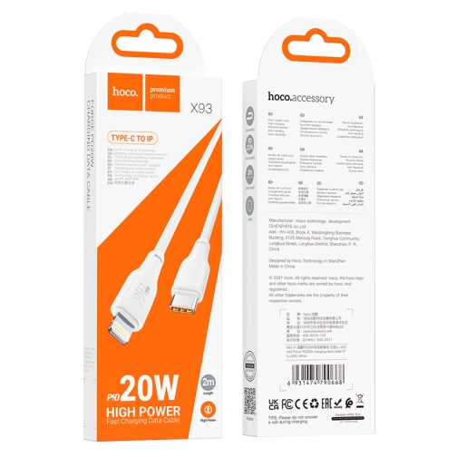 Купить USB Hoco X93 Force PD20W Type-C to Lightning 2M, 2