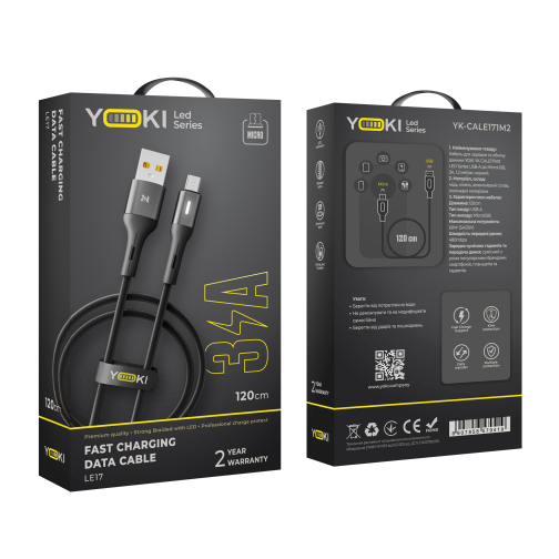 Кабель USB YOKI LED YK-LE17 Micro 3A 1.2m превью 2