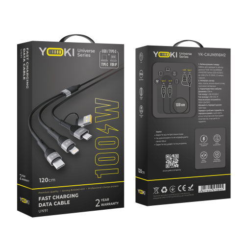 Кабель USB YOKI UNIVERSE YK-UN91 USB-A/Type-C to Type-C/Lightning 100W 1.2m превью 2