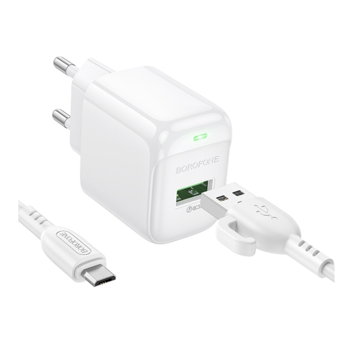 Купити Мережевий Зарядний Пристрій Borofone BAS42A 1USB QC3.0 18W+USB to Micro, 3