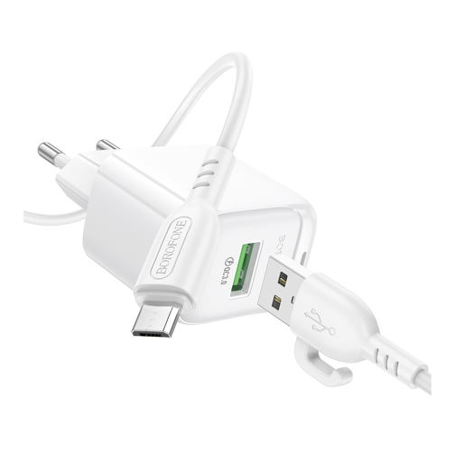 Купити Мережевий Зарядний Пристрій Borofone BAS42A 1USB QC3.0 18W+USB to Micro, 5