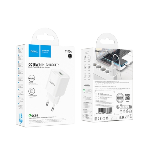 Купить Сетевое Зарядное Устройство Hoco C145A 1USB QC 18W, 2