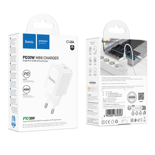 Купить Сетевое Зарядное Устройство Hoco C148A 1USB-C PD/QC 30W, 2