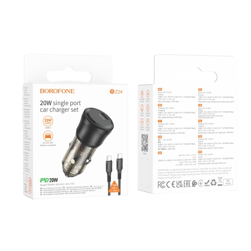Купити Автомобільний Зарядний Пристрій Borofone BZ24 1USB-C QC/PD20W+Type-C to Type-C