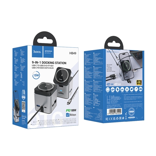 Купить USB Hub Hoco HB49 Type-C to HDTV+PD100W+USB3.0*3+SD+TF+RJ45(1Gbps)+Wireless 15W, 2