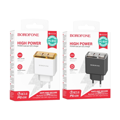 Купить Сетевое Зарядное Устройство Borofone BAS33A 2USB-C PD/QC45W, 2