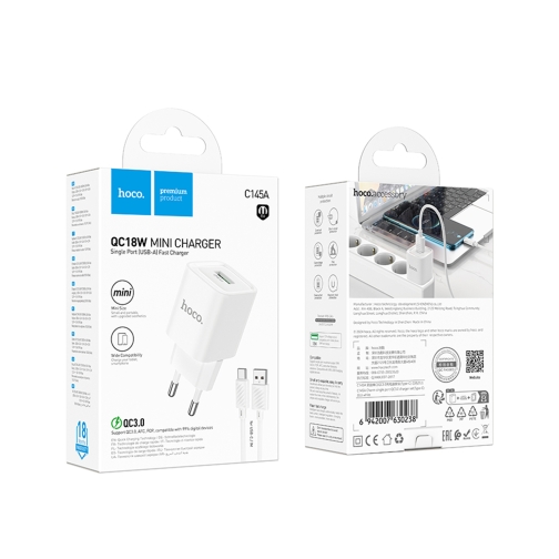 Купити Мережевий Зарядний Пристрій Hoco C145A 1USB QC 18W+USB to Type-C, 2
