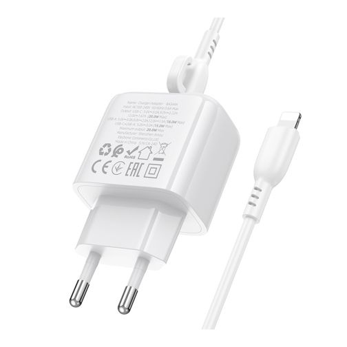 Мережевий Зарядний Пристрій Borofone BAS44A 1USB-C/1USB PD/QC 20W+Type-C to Lightning превью 5
