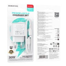 Купить Сетевое Зарядное Устройство Borofone BAS45A 1USB-C/1USB PD/QC 30W+Type-C to Lightning Купить Сетевое Зарядное Устройство Borofone BAS45A 1USB-C/1USB PD/QC 30W+Type-C to Lightning
