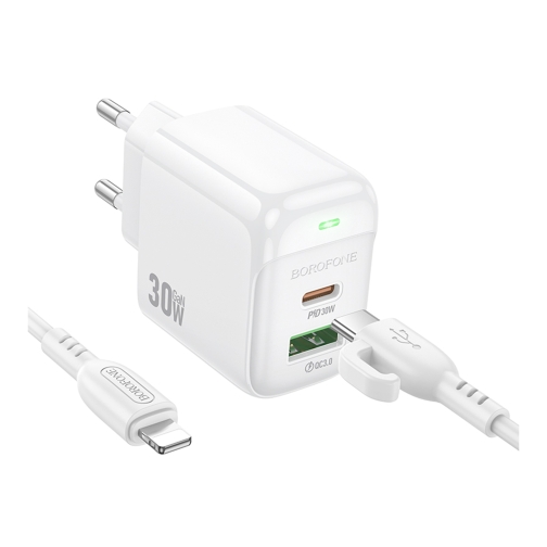 Купити Мережевий Зарядний Пристрій Borofone BAS45A 1USB-C/1USB PD/QC 30W+Type-C to Lightning, 3