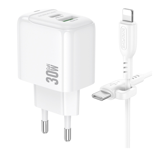 Мережевий Зарядний Пристрій Borofone BAS45A 1USB-C/1USB PD/QC 30W+Type-C to Lightning превью 4