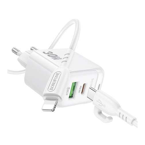 Мережевий Зарядний Пристрій Borofone BAS45A 1USB-C/1USB PD/QC 30W+Type-C to Lightning превью 6