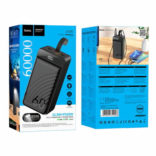 Універсальна Мобільна Батарея Power Bank Hoco J123C Element 22.5W+PD20W with digital display 60000 mAh превью 2