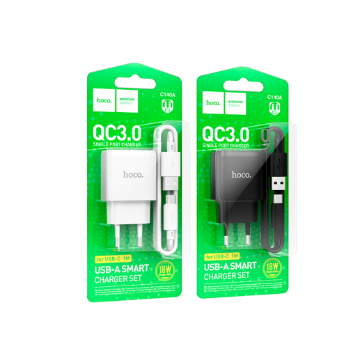 Мережевий Зарядний Пристрій Hoco C140A 1USB QC 18W+USB to Type-C превью 6