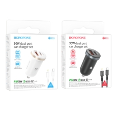 Купити Автомобільний Зарядний Пристрій Borofone BZ22 1USB/1USB-C QC/PD30W+Type-C to Lightning
